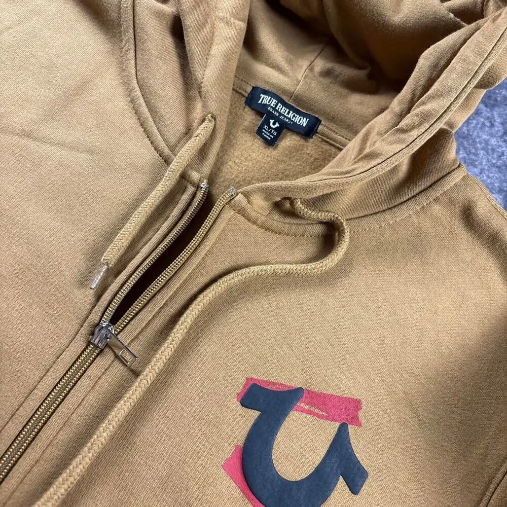 True Religion Full Zip Hoodie Men’s XL Brown Buddha Graphic Sweatshirt Y2K